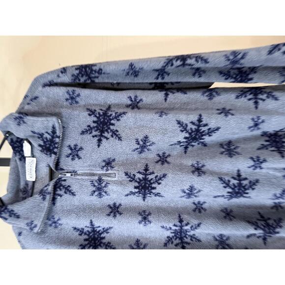 90s Basic Editions Medium Women's Grey Fleece Jacket with Snowflake Pattern - Picture 3 of 7